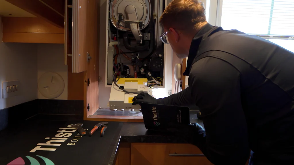 Thistle Boilers engineer at work on a boiler installation
